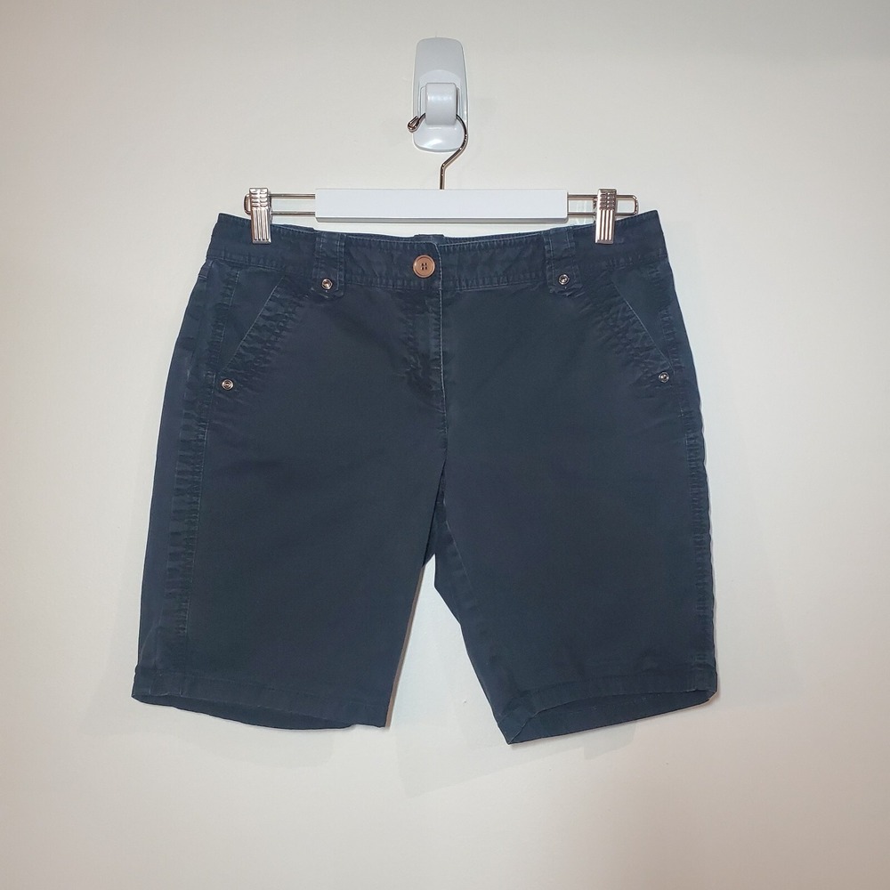 Ann Taylor Petites Shorts Size 8P Black Cotton Blend Stretch Chino Bermuda